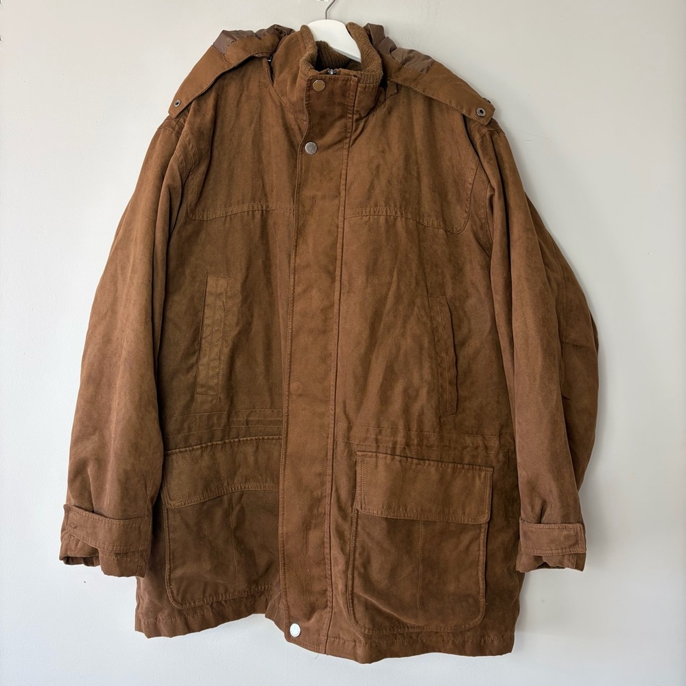 London Fog‎ Heavy Duty Puffer Interior Brown Hooded Jacket Men's XXL